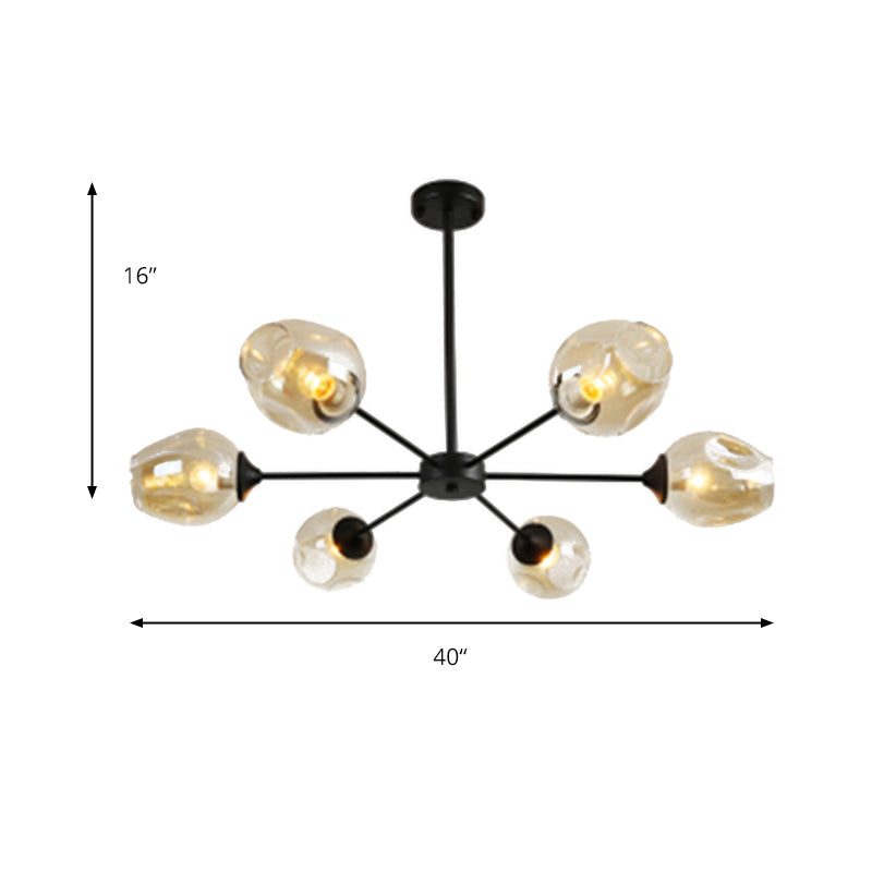 Modernist 3/6/8 Lights Hanging Chandelier Black/Chrome Sputnik Suspension Pendant with Blue/Amber Glass Shade Clearhalo 'Ceiling Lights' 'Chandeliers' 'Close To Ceiling Lights' 'Glass shade' 'Glass' 'Modern Chandeliers' 'Modern' Lighting' 172030