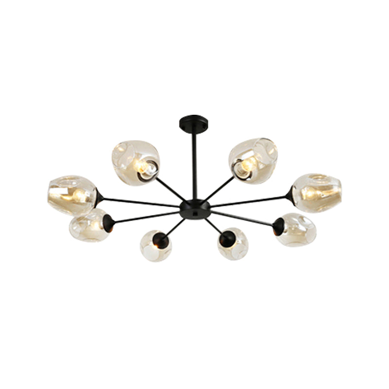 Modernist 3/6/8 Lights Hanging Chandelier Black/Chrome Sputnik Suspension Pendant with Blue/Amber Glass Shade Clearhalo 'Ceiling Lights' 'Chandeliers' 'Close To Ceiling Lights' 'Glass shade' 'Glass' 'Modern Chandeliers' 'Modern' Lighting' 172032