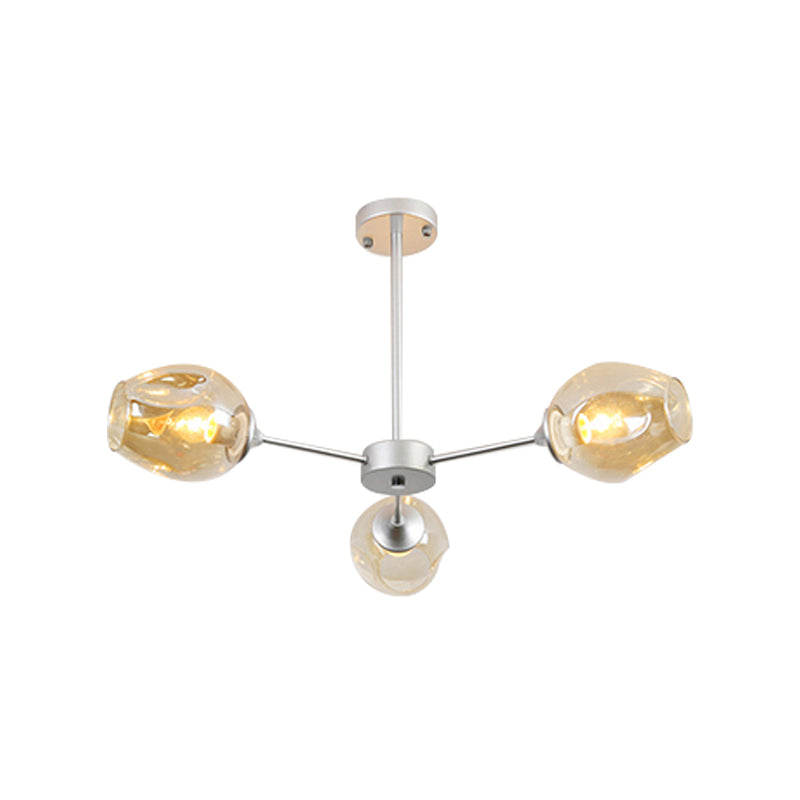 Modernist 3/6/8 Lights Hanging Chandelier Black/Chrome Sputnik Suspension Pendant with Blue/Amber Glass Shade Clearhalo 'Ceiling Lights' 'Chandeliers' 'Close To Ceiling Lights' 'Glass shade' 'Glass' 'Modern Chandeliers' 'Modern' Lighting' 172034