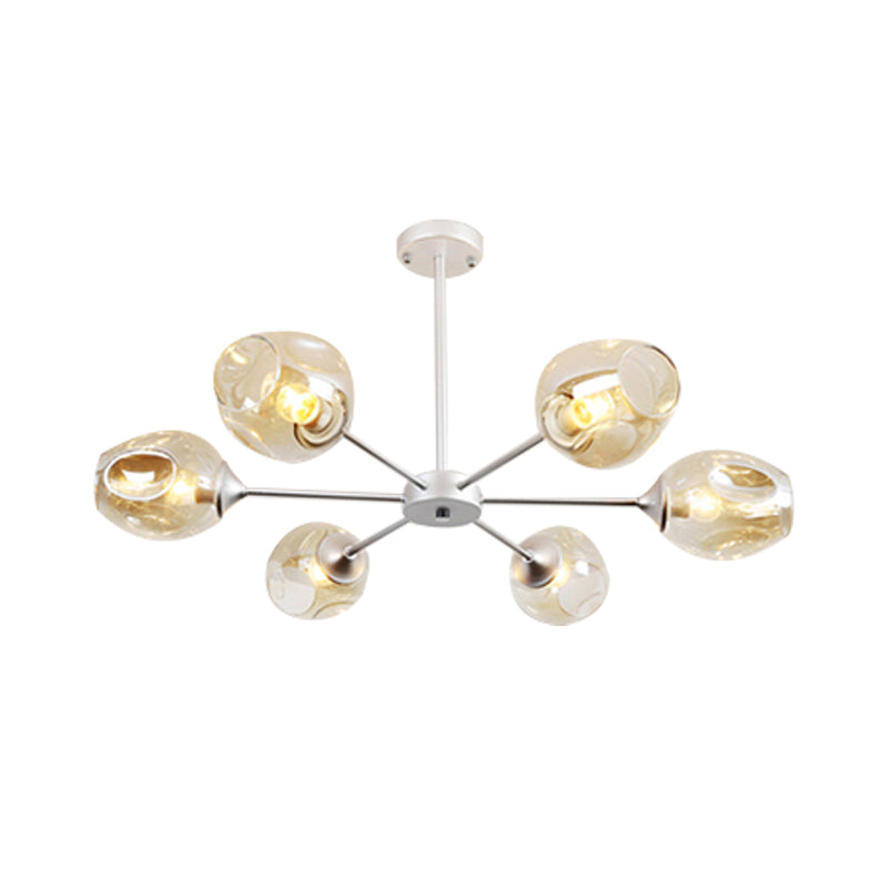 Modernist 3/6/8 Lights Hanging Chandelier Black/Chrome Sputnik Suspension Pendant with Blue/Amber Glass Shade Clearhalo 'Ceiling Lights' 'Chandeliers' 'Close To Ceiling Lights' 'Glass shade' 'Glass' 'Modern Chandeliers' 'Modern' Lighting' 172036