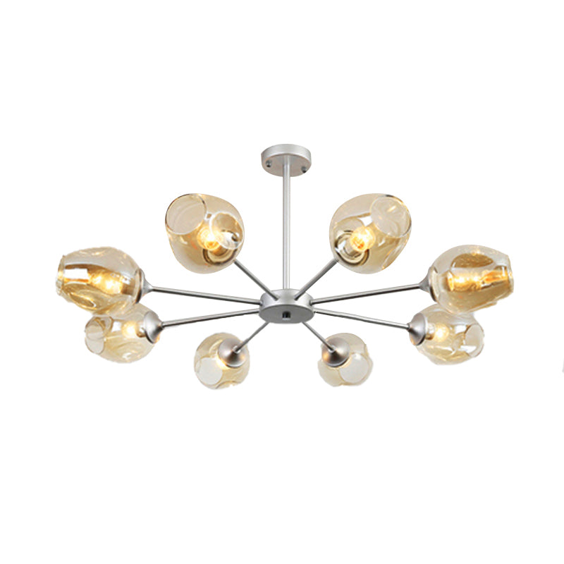 Modernist 3/6/8 Lights Hanging Chandelier Black/Chrome Sputnik Suspension Pendant with Blue/Amber Glass Shade Clearhalo 'Ceiling Lights' 'Chandeliers' 'Close To Ceiling Lights' 'Glass shade' 'Glass' 'Modern Chandeliers' 'Modern' Lighting' 172038