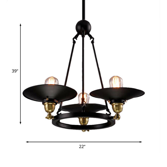 Metal Ring Chandelier Light Fixture Vintage Style 3/6 Lights Dining Table Pendant Lighting with Flared Shade in Black Clearhalo 'Cast Iron' 'Ceiling Lights' 'Chandeliers' 'Industrial Chandeliers' 'Industrial' 'Metal' 'Middle Century Chandeliers' 'Rustic Chandeliers' 'Tiffany' Lighting' 172189