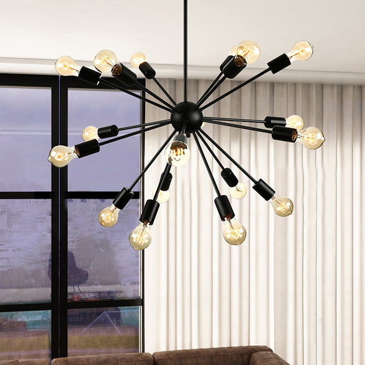 Sputnik Dining Room Chandelier Light Fixture Vintage Style Metal Multi Light Pendant Lamp in Black Black Clearhalo 'Cast Iron' 'Ceiling Lights' 'Chandeliers' 'Industrial Chandeliers' 'Industrial' 'Metal' 'Middle Century Chandeliers' 'Rustic Chandeliers' 'Tiffany' Lighting' 172206