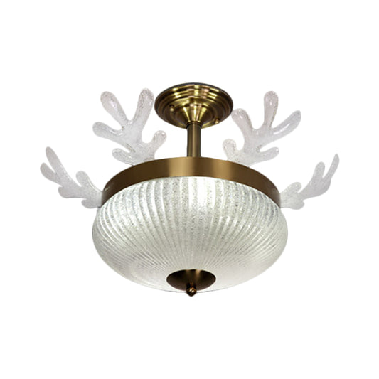 Bowl Prismatic Glass Ceiling Light Nordic 8-Head Gold Semi Flush Mount with Antler Design Clearhalo 'Ceiling Lights' 'Close To Ceiling Lights' 'Close to ceiling' 'Semi-flushmount' Lighting' 1722993