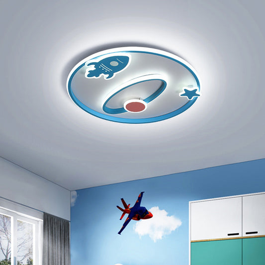 Spaceship Flush Mount Fixture Cartoon Acrylic LED Nursery Close to Ceiling Lamp in Blue Blue Clearhalo 'Ceiling Lights' 'Close To Ceiling Lights' 'Close to ceiling' 'Flush mount' Lighting' 1722995