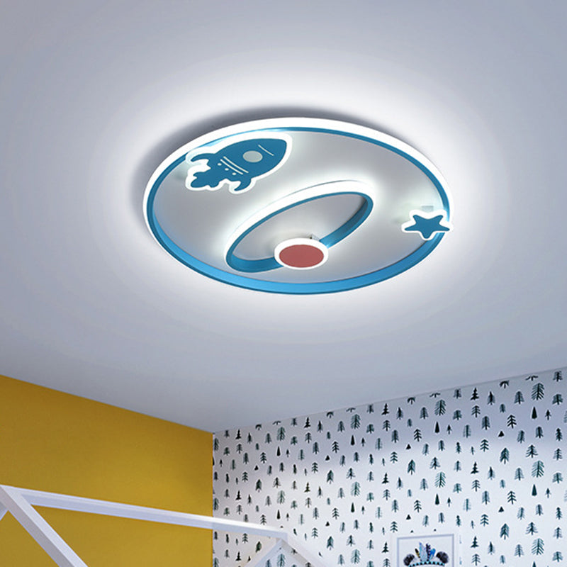 Spaceship Flush Mount Fixture Cartoon Acrylic LED Nursery Close to Ceiling Lamp in Blue Clearhalo 'Ceiling Lights' 'Close To Ceiling Lights' 'Close to ceiling' 'Flush mount' Lighting' 1722996