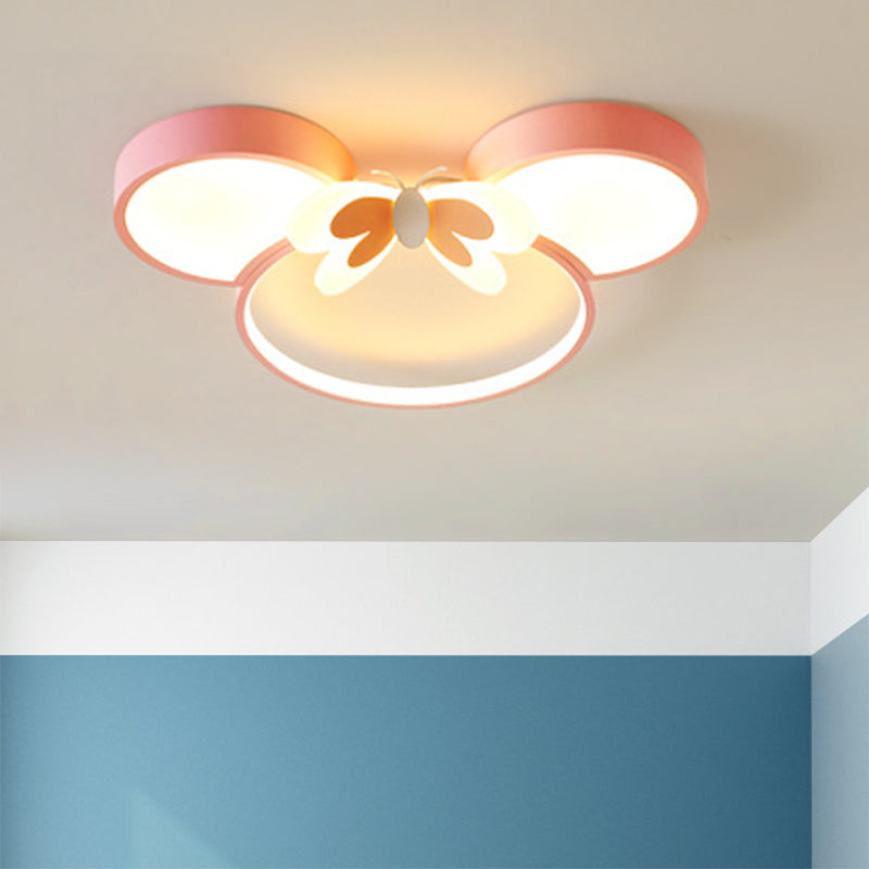 Mouse Head and Butterfly Ceiling Flush Kids Style Acrylic LED Pink/Yellow/Blue Flush Mount Lighting Pink Clearhalo 'Ceiling Lights' 'Close To Ceiling Lights' 'Close to ceiling' 'Flush mount' Lighting' 1722999