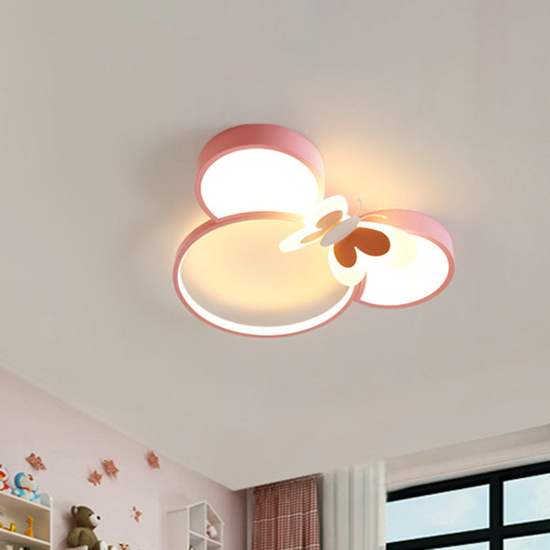 Mouse Head and Butterfly Ceiling Flush Kids Style Acrylic LED Pink/Yellow/Blue Flush Mount Lighting Clearhalo 'Ceiling Lights' 'Close To Ceiling Lights' 'Close to ceiling' 'Flush mount' Lighting' 1723000