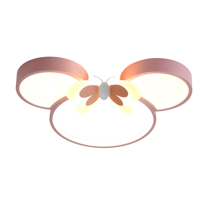 Mouse Head and Butterfly Ceiling Flush Kids Style Acrylic LED Pink/Yellow/Blue Flush Mount Lighting Clearhalo 'Ceiling Lights' 'Close To Ceiling Lights' 'Close to ceiling' 'Flush mount' Lighting' 1723001