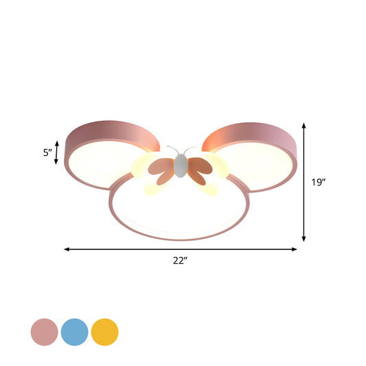 Mouse Head and Butterfly Ceiling Flush Kids Style Acrylic LED Pink/Yellow/Blue Flush Mount Lighting Clearhalo 'Ceiling Lights' 'Close To Ceiling Lights' 'Close to ceiling' 'Flush mount' Lighting' 1723002