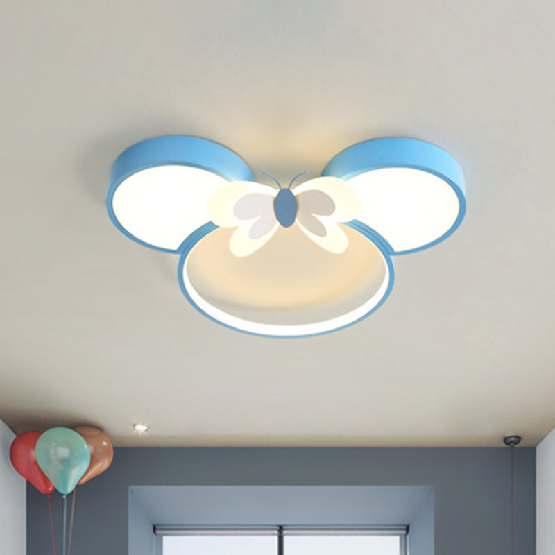 Mouse Head and Butterfly Ceiling Flush Kids Style Acrylic LED Pink/Yellow/Blue Flush Mount Lighting Blue Clearhalo 'Ceiling Lights' 'Close To Ceiling Lights' 'Close to ceiling' 'Flush mount' Lighting' 1723003