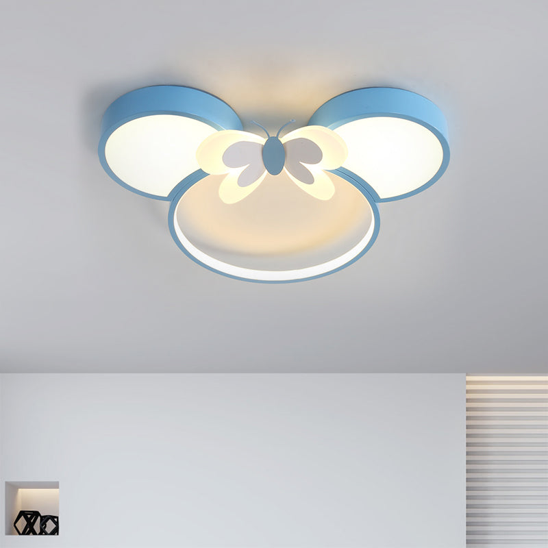 Mouse Head and Butterfly Ceiling Flush Kids Style Acrylic LED Pink/Yellow/Blue Flush Mount Lighting Clearhalo 'Ceiling Lights' 'Close To Ceiling Lights' 'Close to ceiling' 'Flush mount' Lighting' 1723004