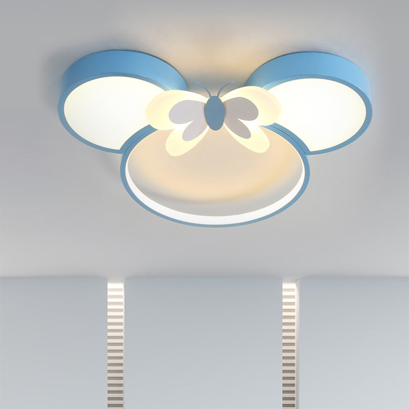 Mouse Head and Butterfly Ceiling Flush Kids Style Acrylic LED Pink/Yellow/Blue Flush Mount Lighting Clearhalo 'Ceiling Lights' 'Close To Ceiling Lights' 'Close to ceiling' 'Flush mount' Lighting' 1723005