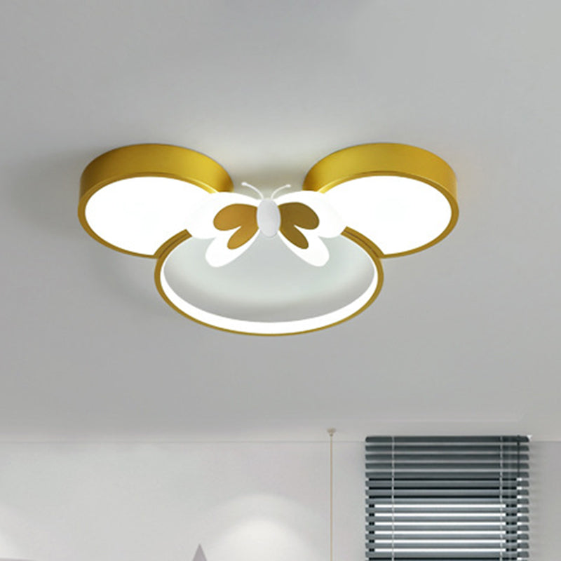 Mouse Head and Butterfly Ceiling Flush Kids Style Acrylic LED Pink/Yellow/Blue Flush Mount Lighting Yellow Clearhalo 'Ceiling Lights' 'Close To Ceiling Lights' 'Close to ceiling' 'Flush mount' Lighting' 1723007