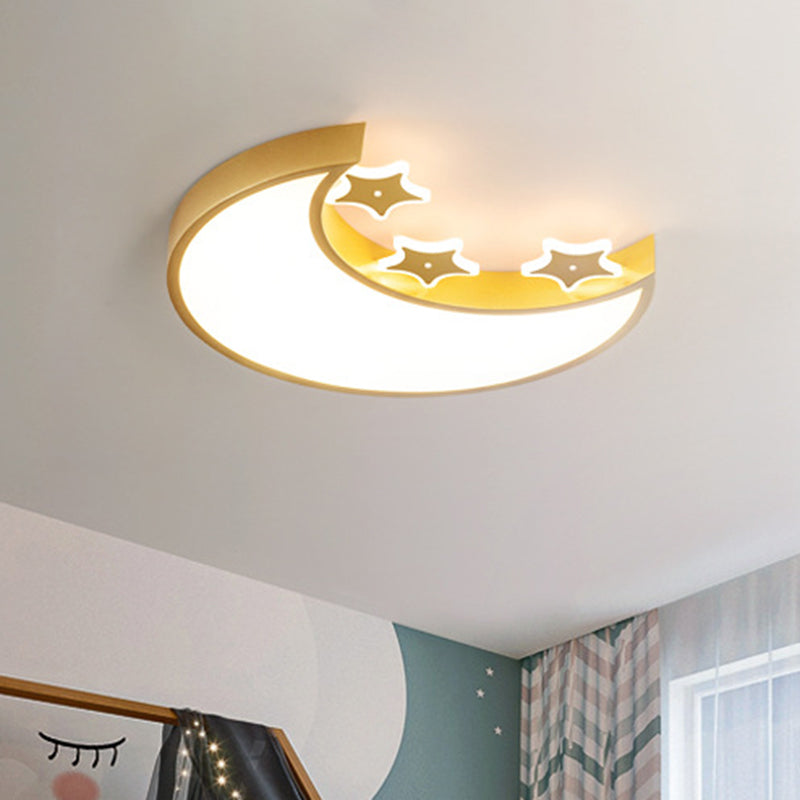 Kids LED Flush Mount Light Fixture White/Yellow Crescent and Star Ceiling Lamp with Acrylic Shade Yellow Clearhalo 'Ceiling Lights' 'Close To Ceiling Lights' 'Close to ceiling' 'Flush mount' Lighting' 1723011