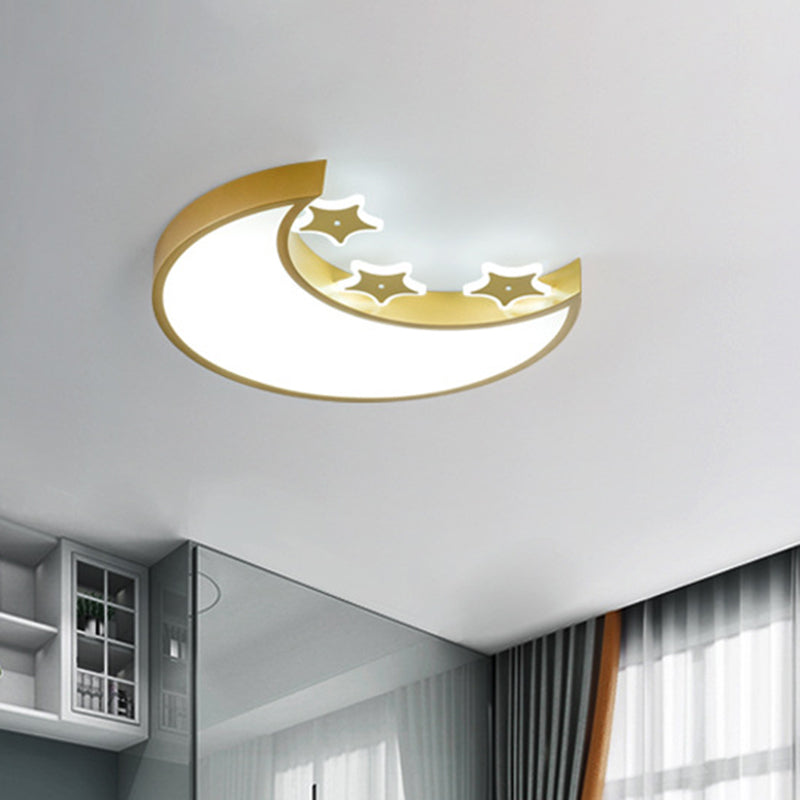 Kids LED Flush Mount Light Fixture White/Yellow Crescent and Star Ceiling Lamp with Acrylic Shade Clearhalo 'Ceiling Lights' 'Close To Ceiling Lights' 'Close to ceiling' 'Flush mount' Lighting' 1723012