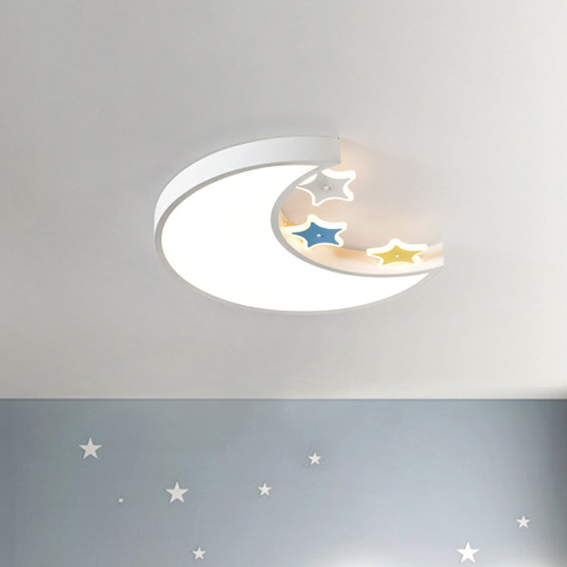 Kids LED Flush Mount Light Fixture White/Yellow Crescent and Star Ceiling Lamp with Acrylic Shade White Clearhalo 'Ceiling Lights' 'Close To Ceiling Lights' 'Close to ceiling' 'Flush mount' Lighting' 1723015