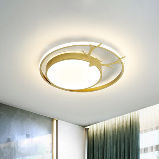 Grey/Gold LED Round Flush Lamp Fixture Modernist Acrylic Ceiling Mounted Light with Antler Design Gold Clearhalo 'Ceiling Lights' 'Close To Ceiling Lights' 'Close to ceiling' 'Flush mount' Lighting' 1723027