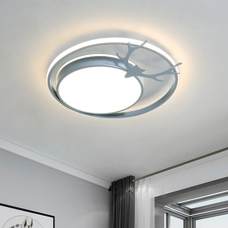 Grey/Gold LED Round Flush Lamp Fixture Modernist Acrylic Ceiling Mounted Light with Antler Design Grey Clearhalo 'Ceiling Lights' 'Close To Ceiling Lights' 'Close to ceiling' 'Flush mount' Lighting' 1723031