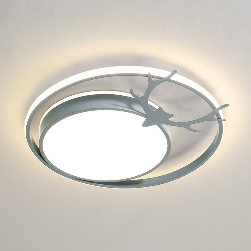 Grey/Gold LED Round Flush Lamp Fixture Modernist Acrylic Ceiling Mounted Light with Antler Design Clearhalo 'Ceiling Lights' 'Close To Ceiling Lights' 'Close to ceiling' 'Flush mount' Lighting' 1723034