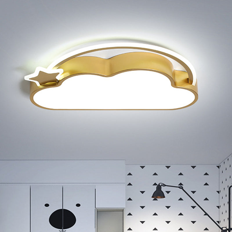 Cloud and Star Ceiling Mounted Fixture Simple Pink/Gold LED Flush Light for Children Bedroom Gold Clearhalo 'Ceiling Lights' 'Close To Ceiling Lights' 'Close to ceiling' 'Flush mount' Lighting' 1723035