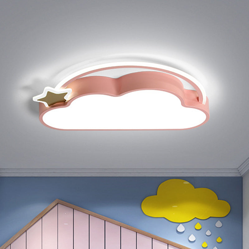 Cloud and Star Ceiling Mounted Fixture Simple Pink/Gold LED Flush Light for Children Bedroom Pink Clearhalo 'Ceiling Lights' 'Close To Ceiling Lights' 'Close to ceiling' 'Flush mount' Lighting' 1723039