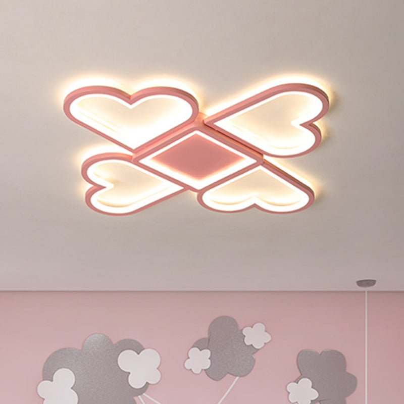 LED Nursery Flush Mount Lamp Contemporary Black/Pink Ceiling Flush with Loving Heart Acrylic Shade Pink Clearhalo 'Ceiling Lights' 'Close To Ceiling Lights' 'Close to ceiling' 'Flush mount' Lighting' 1723047