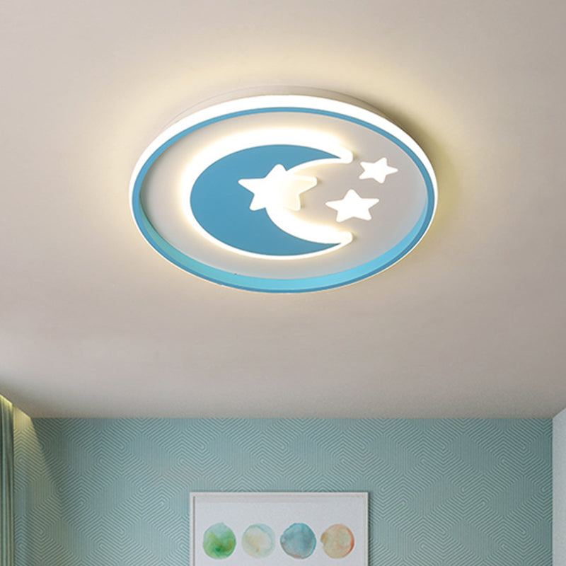 Cartoon Moon and Star Flushmount Acrylic Kids Room LED Close to Ceiling Lighting in Pink/Blue Blue Clearhalo 'Ceiling Lights' 'Close To Ceiling Lights' 'Close to ceiling' 'Flush mount' Lighting' 1723051