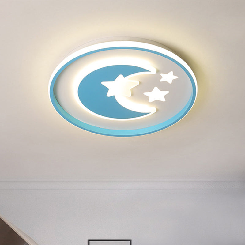 Cartoon Moon and Star Flushmount Acrylic Kids Room LED Close to Ceiling Lighting in Pink/Blue Clearhalo 'Ceiling Lights' 'Close To Ceiling Lights' 'Close to ceiling' 'Flush mount' Lighting' 1723052