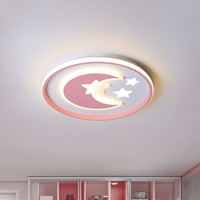 Cartoon Moon and Star Flushmount Acrylic Kids Room LED Close to Ceiling Lighting in Pink/Blue Pink Clearhalo 'Ceiling Lights' 'Close To Ceiling Lights' 'Close to ceiling' 'Flush mount' Lighting' 1723055