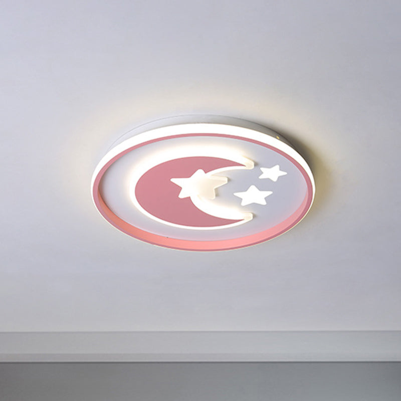 Cartoon Moon and Star Flushmount Acrylic Kids Room LED Close to Ceiling Lighting in Pink/Blue Clearhalo 'Ceiling Lights' 'Close To Ceiling Lights' 'Close to ceiling' 'Flush mount' Lighting' 1723056