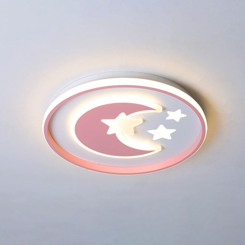 Cartoon Moon and Star Flushmount Acrylic Kids Room LED Close to Ceiling Lighting in Pink/Blue Clearhalo 'Ceiling Lights' 'Close To Ceiling Lights' 'Close to ceiling' 'Flush mount' Lighting' 1723058