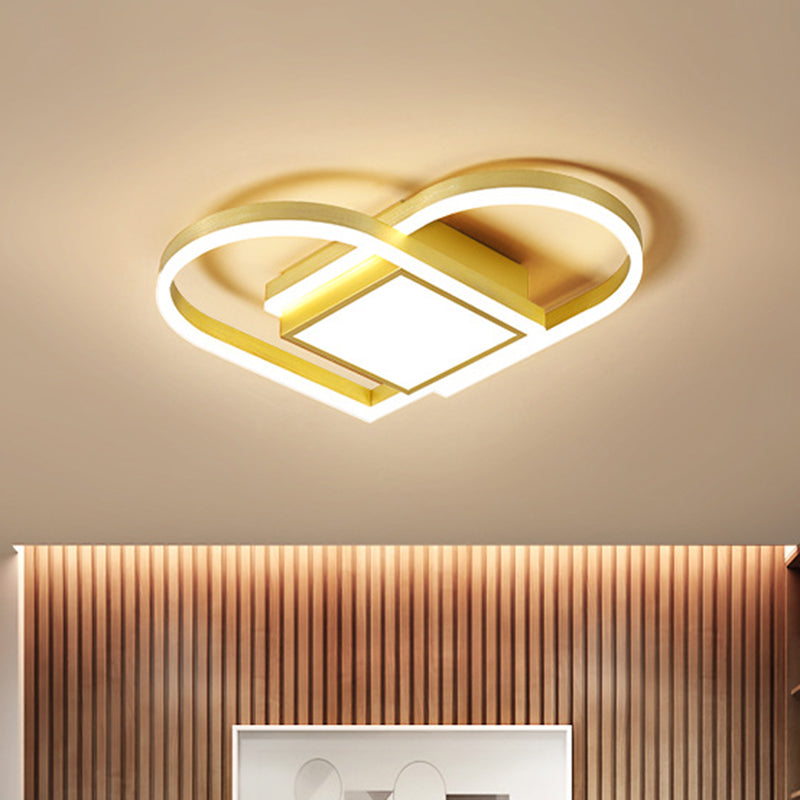 Loving Heart Bedroom Ceiling Lighting Acrylic LED Nordic Flush Mount Fixture in Gold/Coffee, Warm/White Light Gold Clearhalo 'Ceiling Lights' 'Close To Ceiling Lights' 'Close to ceiling' 'Flush mount' Lighting' 1723059