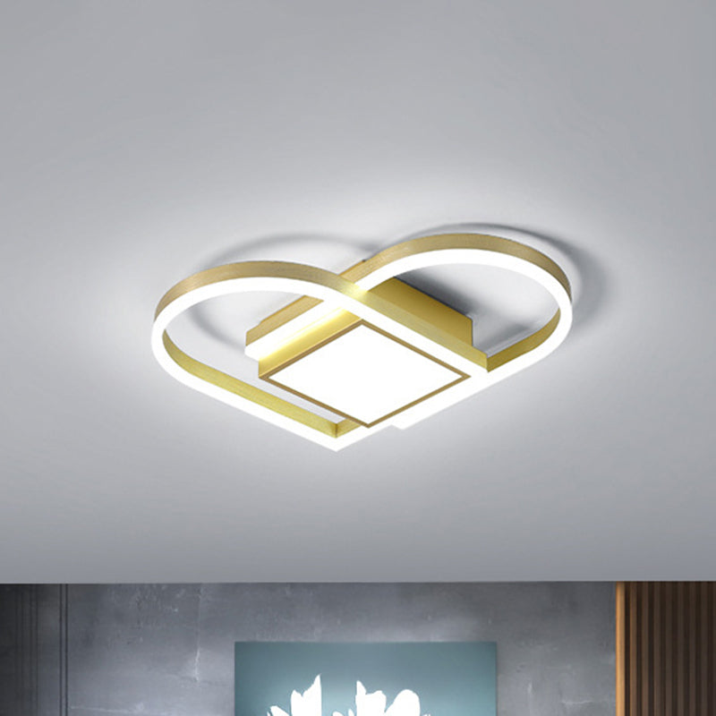 Loving Heart Bedroom Ceiling Lighting Acrylic LED Nordic Flush Mount Fixture in Gold/Coffee, Warm/White Light Clearhalo 'Ceiling Lights' 'Close To Ceiling Lights' 'Close to ceiling' 'Flush mount' Lighting' 1723060