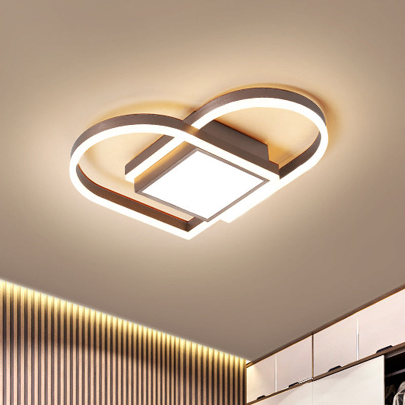 Loving Heart Bedroom Ceiling Lighting Acrylic LED Nordic Flush Mount Fixture in Gold/Coffee, Warm/White Light Coffee Clearhalo 'Ceiling Lights' 'Close To Ceiling Lights' 'Close to ceiling' 'Flush mount' Lighting' 1723063