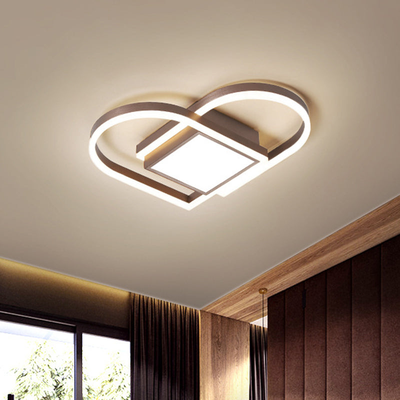 Loving Heart Bedroom Ceiling Lighting Acrylic LED Nordic Flush Mount Fixture in Gold/Coffee, Warm/White Light Clearhalo 'Ceiling Lights' 'Close To Ceiling Lights' 'Close to ceiling' 'Flush mount' Lighting' 1723064