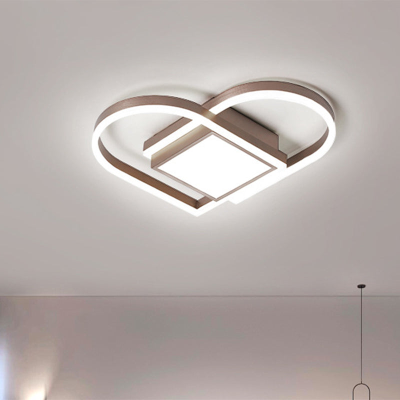 Loving Heart Bedroom Ceiling Lighting Acrylic LED Nordic Flush Mount Fixture in Gold/Coffee, Warm/White Light Clearhalo 'Ceiling Lights' 'Close To Ceiling Lights' 'Close to ceiling' 'Flush mount' Lighting' 1723065