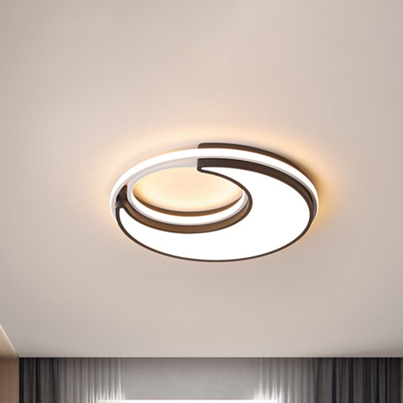 Moon Flush Lighting Fixture Minimalism Acrylic Sleeping Room LED Ceiling Lamp in Black, Warm/White Light Black Clearhalo 'Ceiling Lights' 'Close To Ceiling Lights' 'Close to ceiling' 'Flush mount' Lighting' 1723067