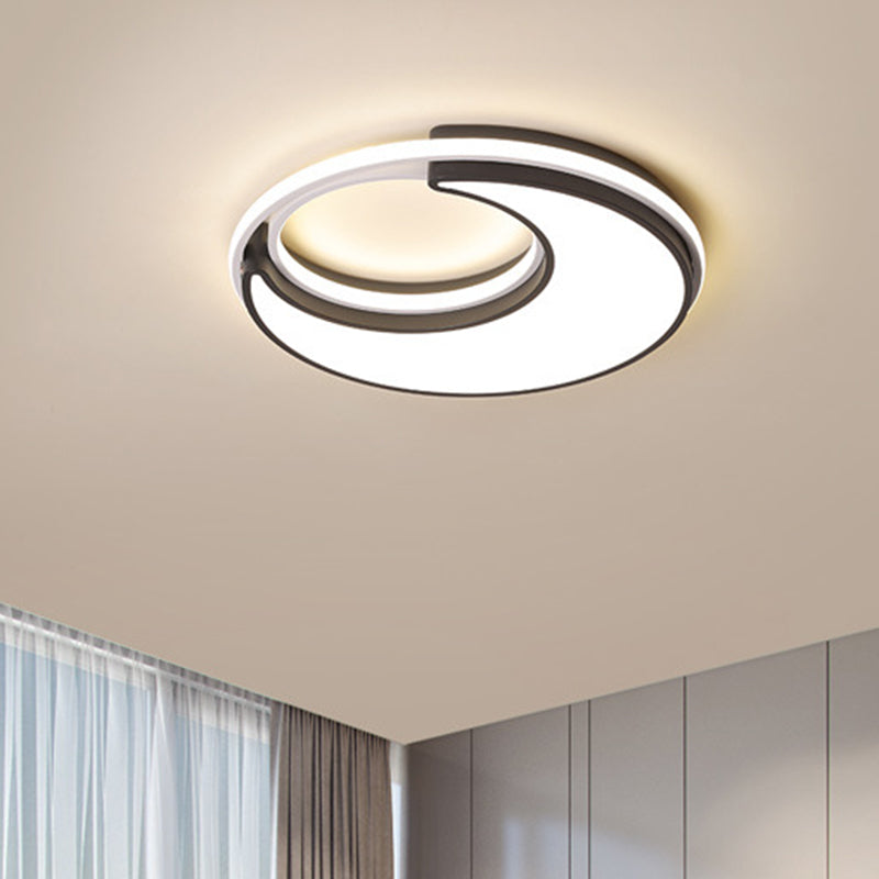 Moon Flush Lighting Fixture Minimalism Acrylic Sleeping Room LED Ceiling Lamp in Black, Warm/White Light Clearhalo 'Ceiling Lights' 'Close To Ceiling Lights' 'Close to ceiling' 'Flush mount' Lighting' 1723068