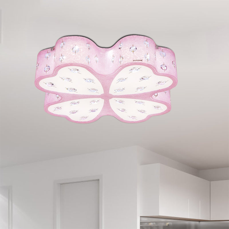 Flower Close to Ceiling Lighting Kids Acrylic LED Pink Flush Mount Light with Crystal Deco Clearhalo 'Ceiling Lights' 'Close To Ceiling Lights' 'Close to ceiling' 'Flush mount' Lighting' 1723072