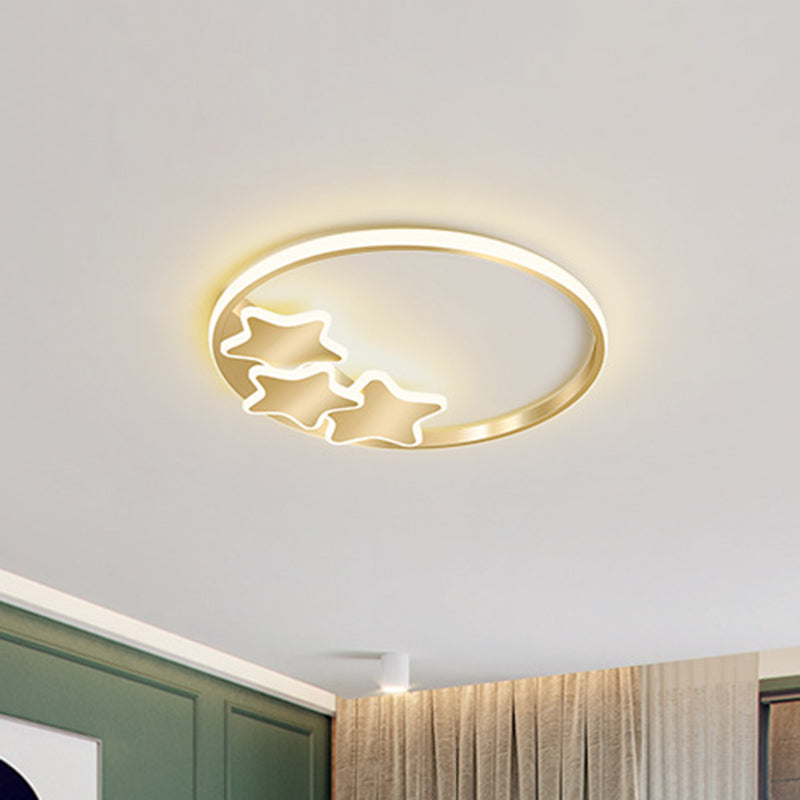 Gold LED Ring and Star Flushmount Simplicity Acrylic Ceiling Mounted Fixture in Warm/White Light Clearhalo 'Ceiling Lights' 'Close To Ceiling Lights' 'Close to ceiling' 'Flush mount' Lighting' 1723084