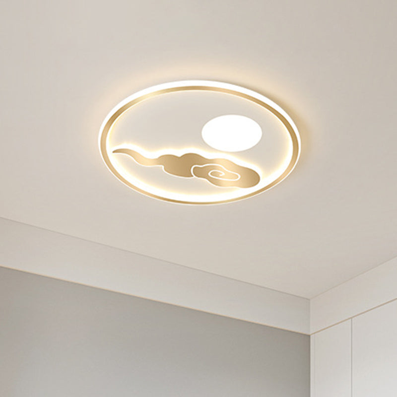 Simple Circle Flush Mount Acrylic LED Bedroom Ceiling Lighting with Moon and Cloud Design in Gold, Warm/White Light Gold Clearhalo 'Ceiling Lights' 'Close To Ceiling Lights' 'Close to ceiling' 'Flush mount' Lighting' 1723091