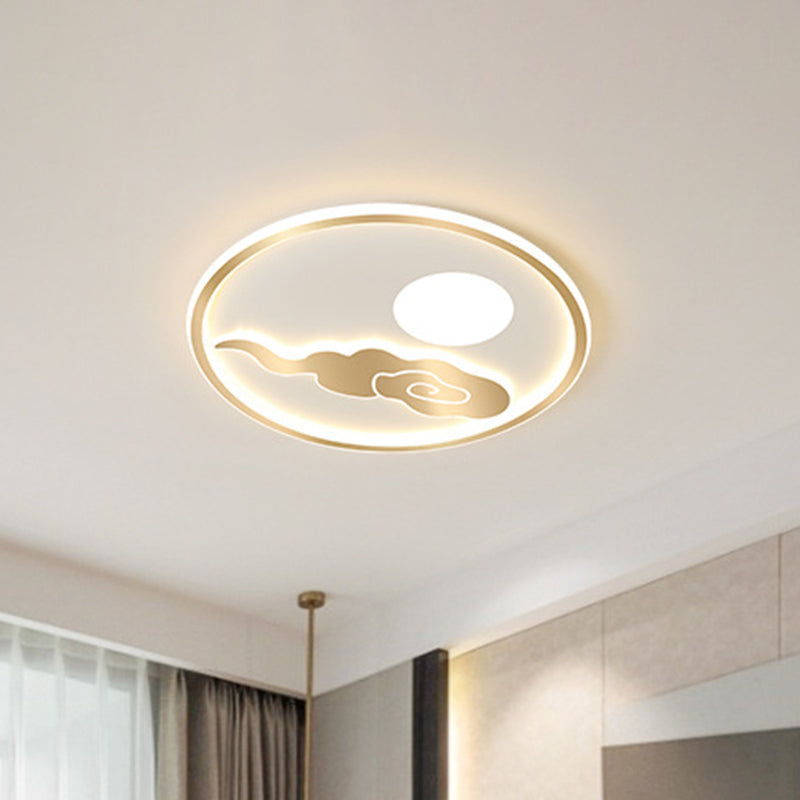 Simple Circle Flush Mount Acrylic LED Bedroom Ceiling Lighting with Moon and Cloud Design in Gold, Warm/White Light Clearhalo 'Ceiling Lights' 'Close To Ceiling Lights' 'Close to ceiling' 'Flush mount' Lighting' 1723092