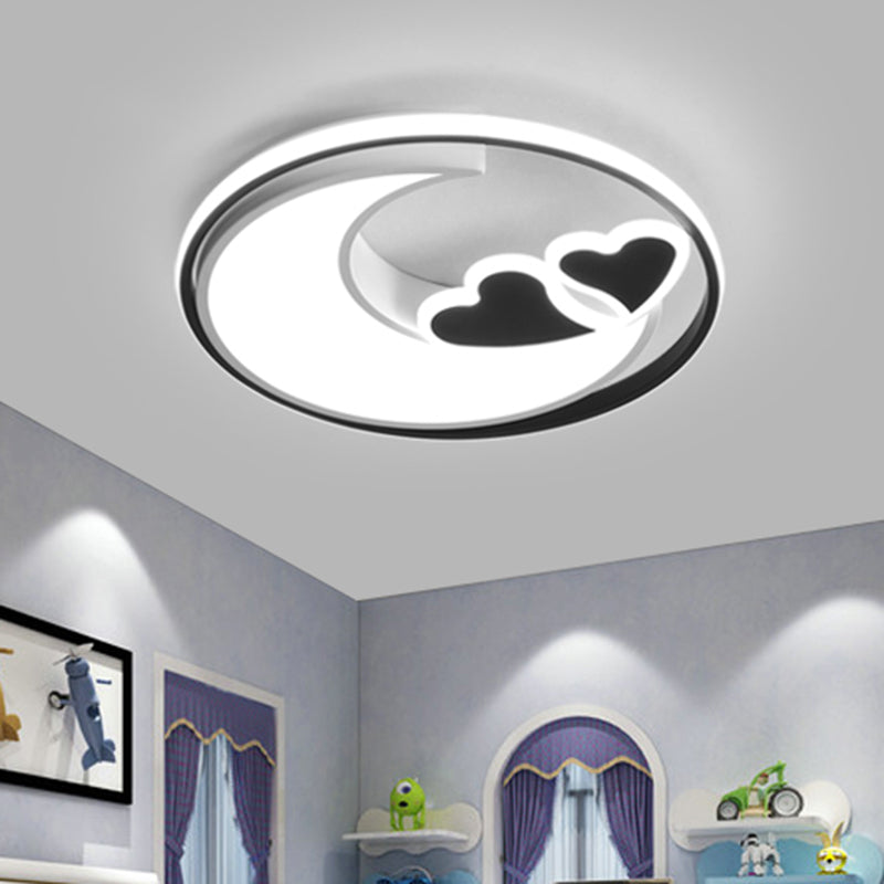 LED Playroom Ceiling Fixture Nordic Black/Pink Flush Lamp with Crescent and Heart Acrylic Shade Clearhalo 'Ceiling Lights' 'Close To Ceiling Lights' 'Close to ceiling' 'Flush mount' Lighting' 1723096