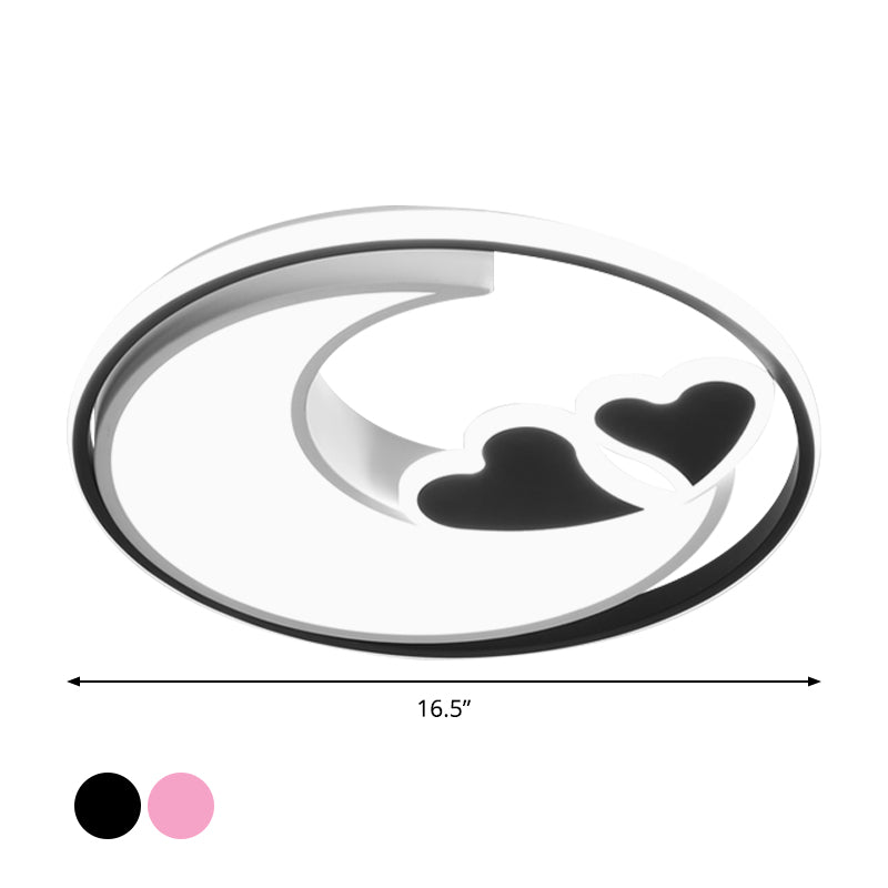 LED Playroom Ceiling Fixture Nordic Black/Pink Flush Lamp with Crescent and Heart Acrylic Shade Clearhalo 'Ceiling Lights' 'Close To Ceiling Lights' 'Close to ceiling' 'Flush mount' Lighting' 1723098