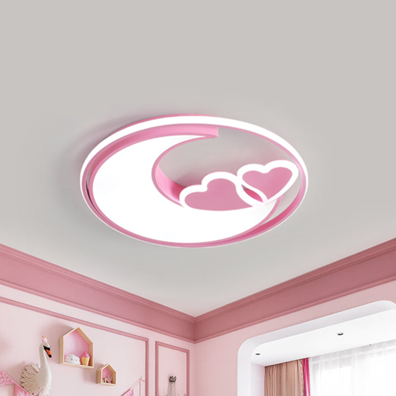 LED Playroom Ceiling Fixture Nordic Black/Pink Flush Lamp with Crescent and Heart Acrylic Shade Clearhalo 'Ceiling Lights' 'Close To Ceiling Lights' 'Close to ceiling' 'Flush mount' Lighting' 1723100