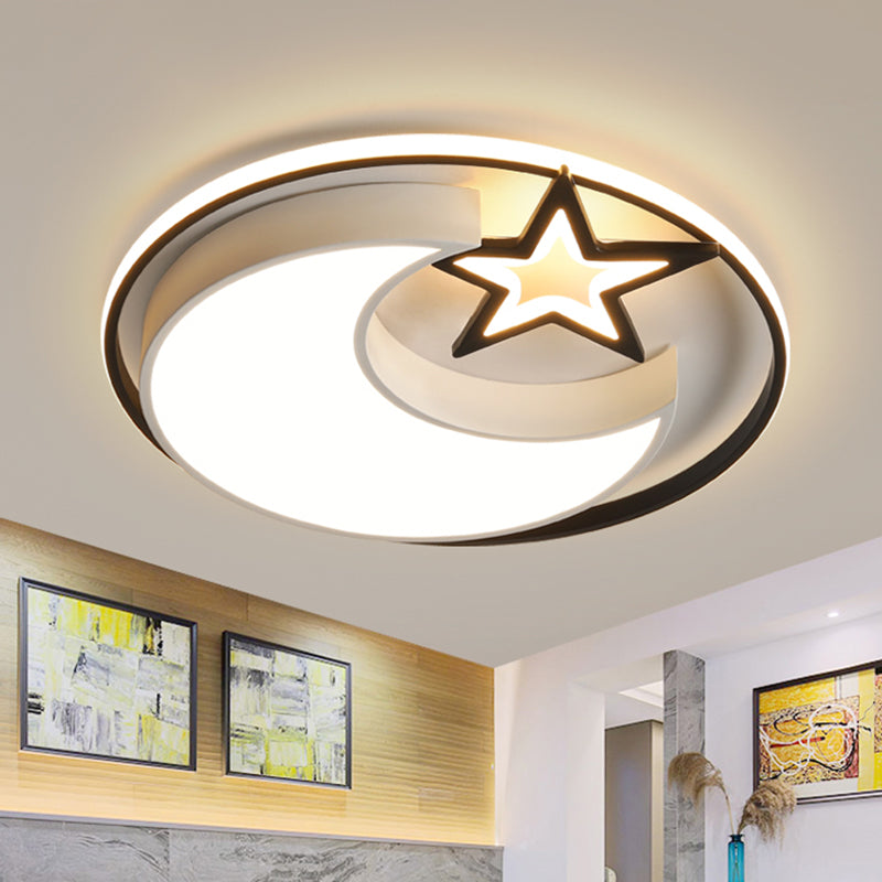 Moon and Star Bedroom Flush Light Acrylic LED Contemporary Ceiling Mounted Fixture in Black Black Clearhalo 'Ceiling Lights' 'Close To Ceiling Lights' 'Close to ceiling' 'Flush mount' Lighting' 1723103