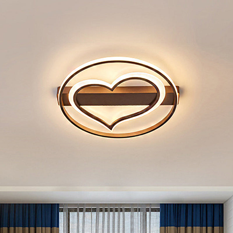 Ring and Loving Heart Ceiling Lamp Acrylic Coffee/White LED Flushmount Lighting in Warm/White Light Coffee Clearhalo 'Ceiling Lights' 'Close To Ceiling Lights' 'Close to ceiling' 'Flush mount' Lighting' 1723107