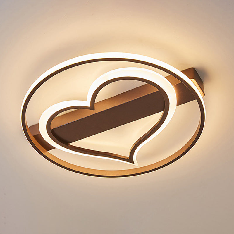 Ring and Loving Heart Ceiling Lamp Acrylic Coffee/White LED Flushmount Lighting in Warm/White Light Clearhalo 'Ceiling Lights' 'Close To Ceiling Lights' 'Close to ceiling' 'Flush mount' Lighting' 1723109