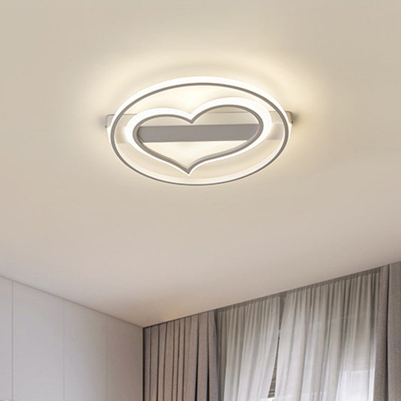 Ring and Loving Heart Ceiling Lamp Acrylic Coffee/White LED Flushmount Lighting in Warm/White Light White Clearhalo 'Ceiling Lights' 'Close To Ceiling Lights' 'Close to ceiling' 'Flush mount' Lighting' 1723111